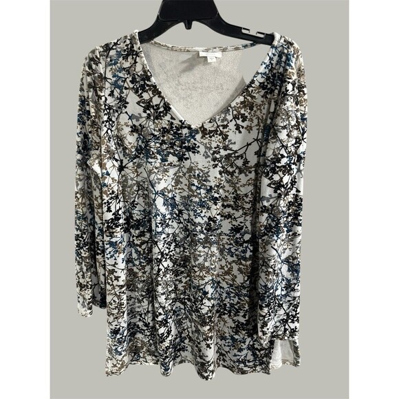 J Jill Pure Floral Long Sleeve Velvet Velour Soft Shift Tunic Dress Women M - Picture 1 of 7